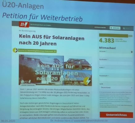 Petition: „Kein aus für PV Anlagen nach 20 Jahren“
